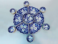 Set bát đĩa mâm cơm cúng hoa mặt trời vẽ hoa sao băng mai xanh