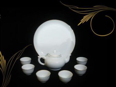 Bộ Ấm Chén uống trà Minh Long Jasmine Viền Chỉ Vàng 0,3L