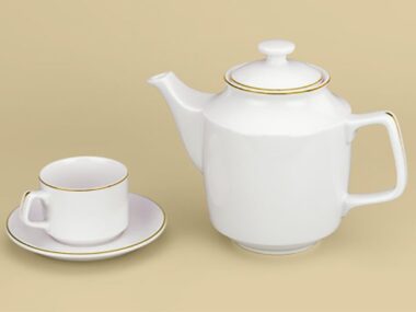 Bộ Ấm trà Minh Long 0.7L – Jasmine – Viền Chỉ Vàng