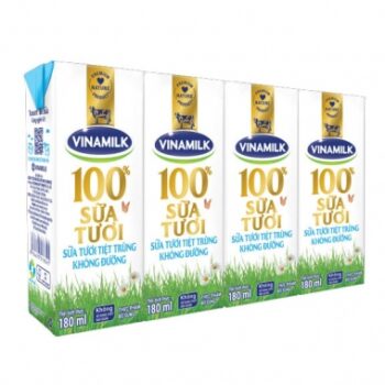 Sữa tươi tiệt trùng Vinamilk 100% không đường 180ml (1 hộp)