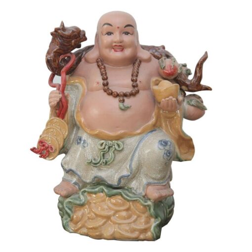 Tượng gốm Phật Di Lặc Gánh Tiền Đào - Gốm Sứ Bát Tràng phong thủy
