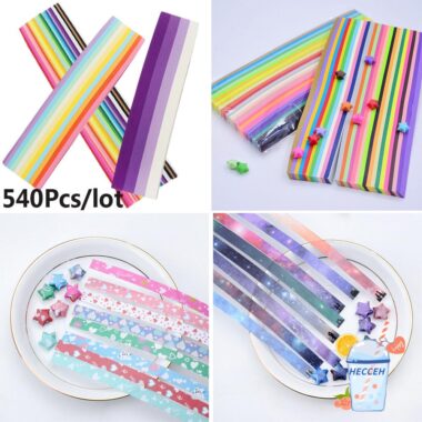 Set 540 giấy gấp sao origami nhiều màu sắc dùng để trang trí thủ công