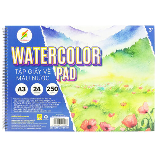 Tập Vẽ Màu Nước A3 250gsm Watercolor Pad - Colormate ARTISH-W3 (24 Tờ) sang trọng