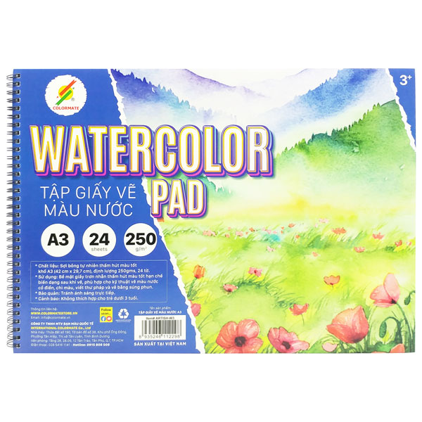 Tập Vẽ Màu Nước A3 250gsm Watercolor Pad - Colormate ARTISH-W3 (24 Tờ)