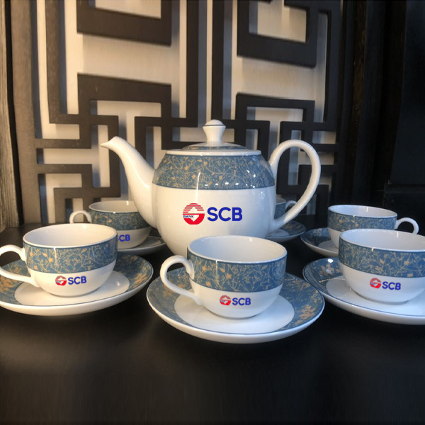 Bộ Ấm trà Minh Long 0.8L – Camellia – Diệp Lục in logo SCB HG