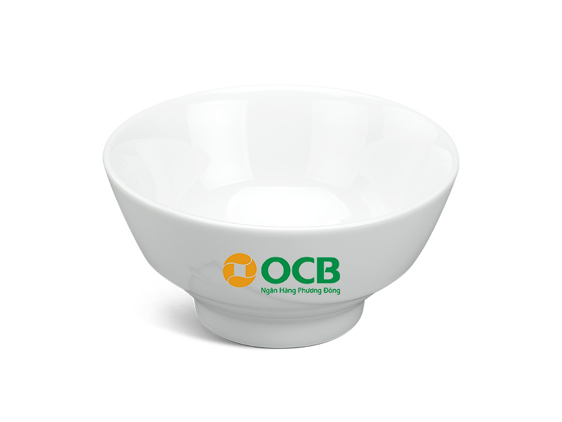 Chén Sứ Ăn Cơm Minh Long Loa Kèn – Trắng In Logo OCB Bank