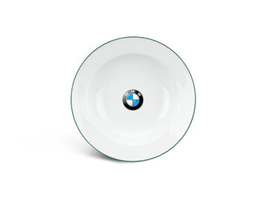 Đĩa Sứ Tròn Trắng Minh Long quà tặng Jasmine – Chỉ Xanh Lá In Logo quà tặng BMW HG