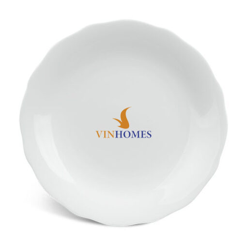Dĩa tròn 22 cm – Mẫu Đơn IFP – Trắng Ngà In Logo quà tặng Vinhomes HG