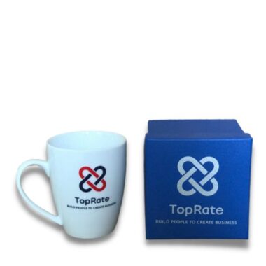 Ly sứ trắng In Logo quà tặng TopRate HG
