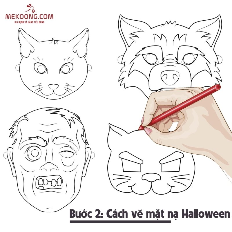 Bước 2_ Cách vẽ mặt nạ Halloween