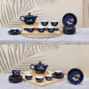 Bộ ấm trà dĩa lót xanh đậm vẽ vàng hoa sen in logo Vietcombank ATILGMK23