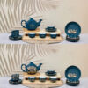 Bộ ấm trà dĩa lót xanh ngọc vẽ vàng hoa sen - logo Mekoong ATILGMK77