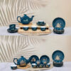 Bộ ấm trà dĩa lót xanh ngọc vẽ vàng thuyền buồm in logo Vietcombank ATILGMK11