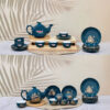 Bộ ấm trà dĩa lót xanh ngọc vẽ vàng thuyền buồm in logo Viettel ATILGMK12