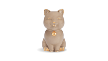 Mèo Vạn Phúc 9.5 cm - Nâu nhạt - Trang trí vàng