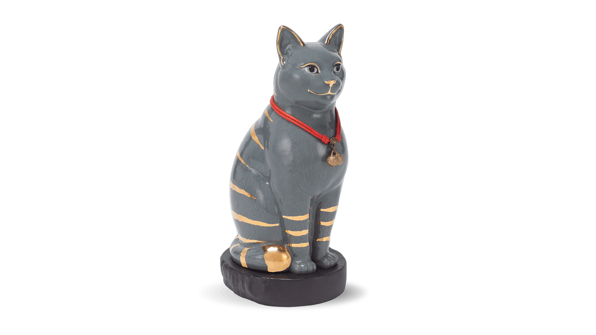 Mèo Đại Cát 23.9 cm – Xám – Trang trí vàng
