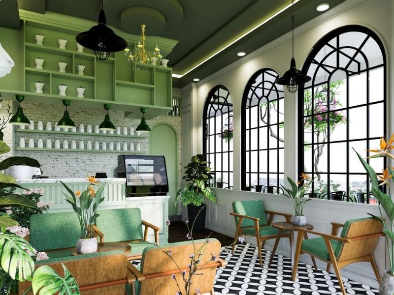 Thiết kế quán cà phê góc phố phong cách nhiệt đới