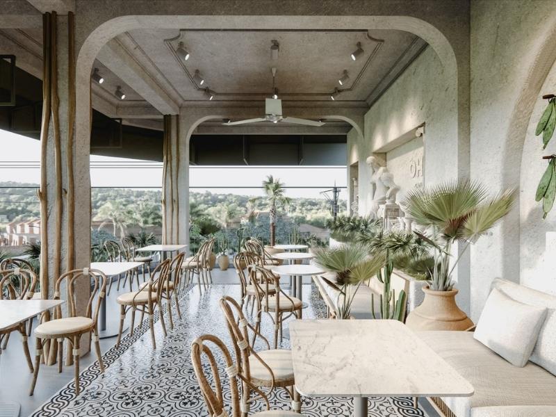 Thiết kế quán cafe phong cách Địa Trung Hải